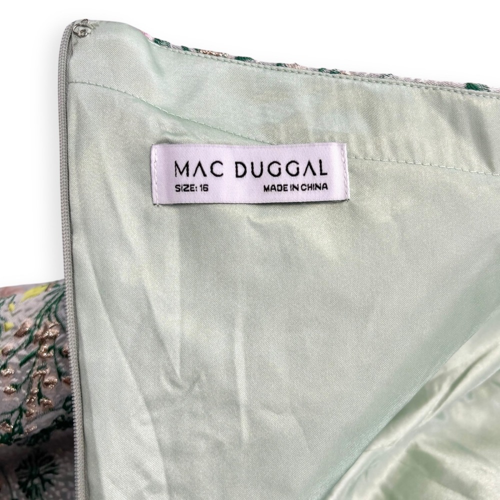 Mac Duggal One-Shoulder Floral Gown in Pastel Green and Pink - Picture 14 of 16